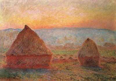 The Haystacks at Giverny, Sunset by Claude Monet